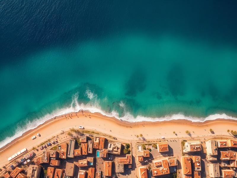 Aerial view of a turquoise coastline