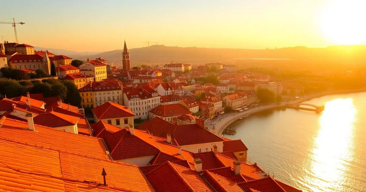 Terracotta rooftops and a river estuary glowing in late afternoon light