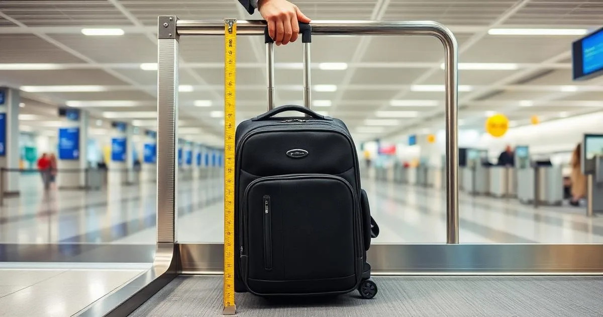 Cabin bag being measured against a sizing frame at a boarding gate